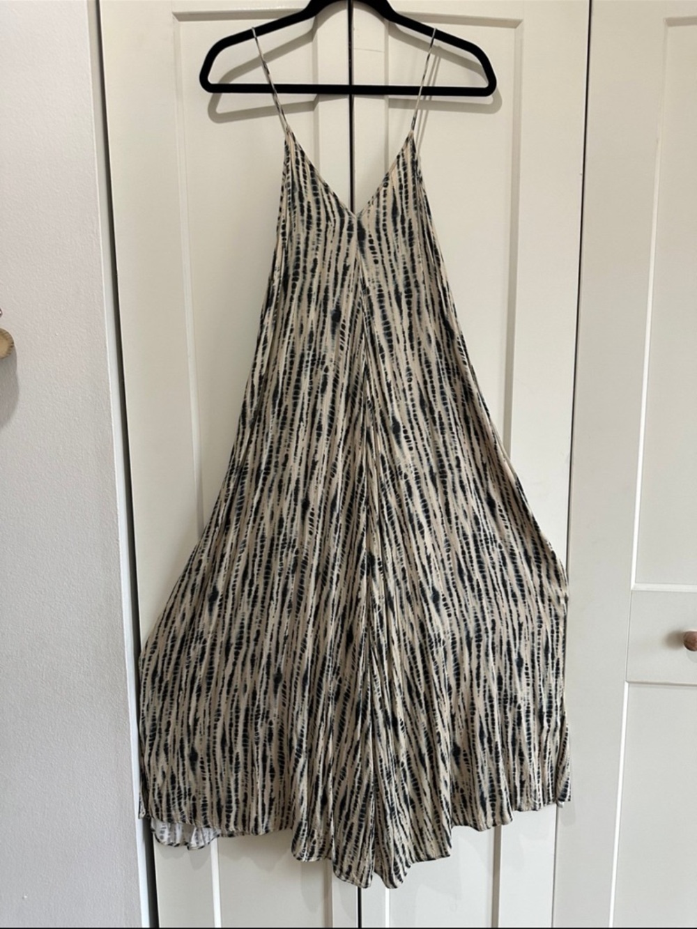 Zara Black and Cream Striped V-Neck Maxi Dress